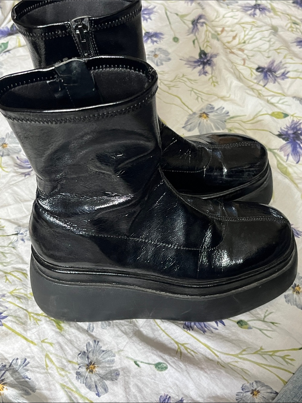 Call It Spring Black Patent Platform Ankle Boots – Chunky Sole Side Zip Boots 🖤👢